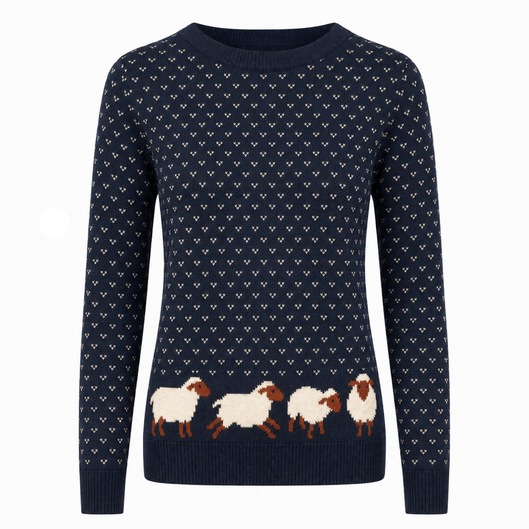 Mørkeblå vintage klassisk Dot Design jacquard strik til kvinder