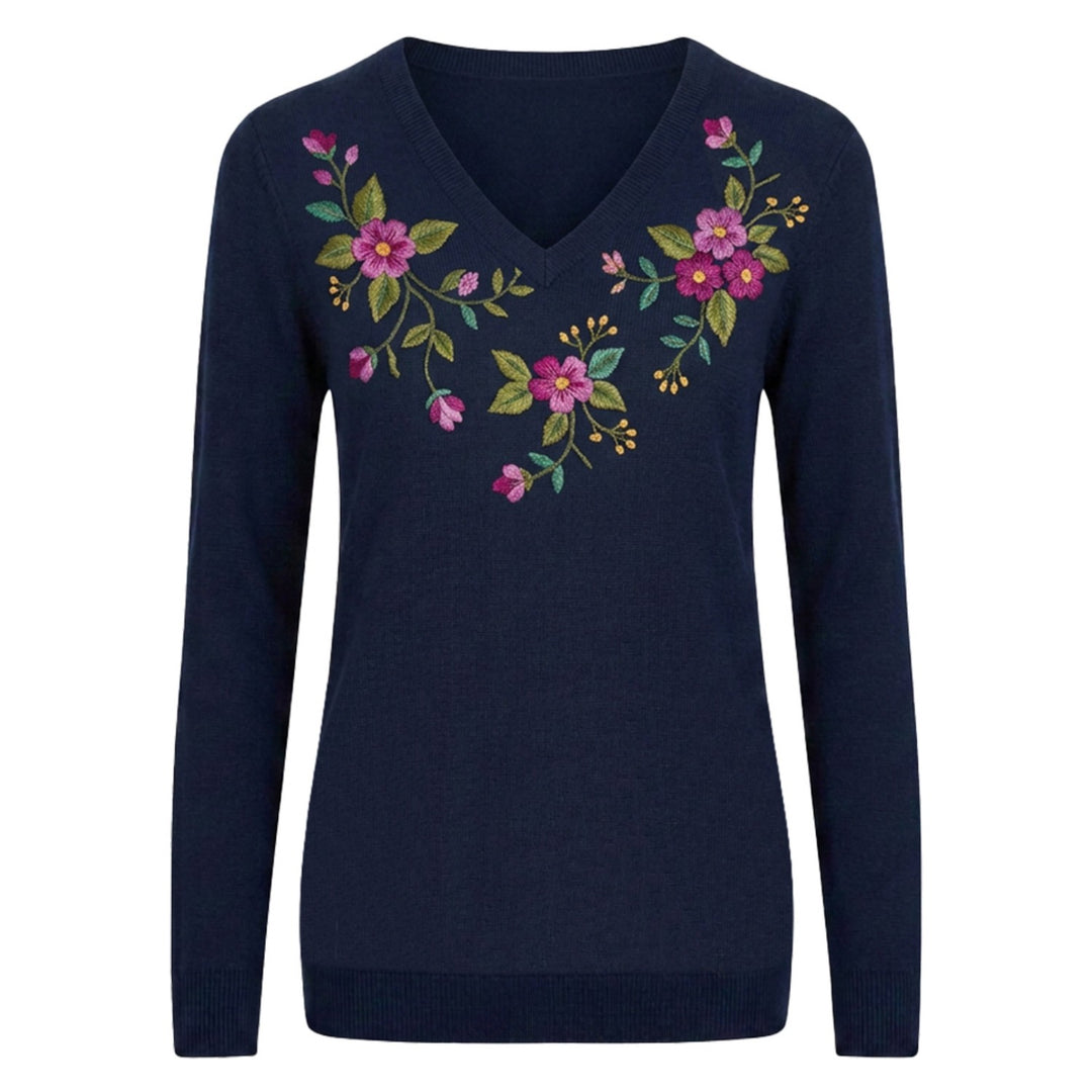 Mörkblå vintage klassisk dotdesign jacquardstickad dam