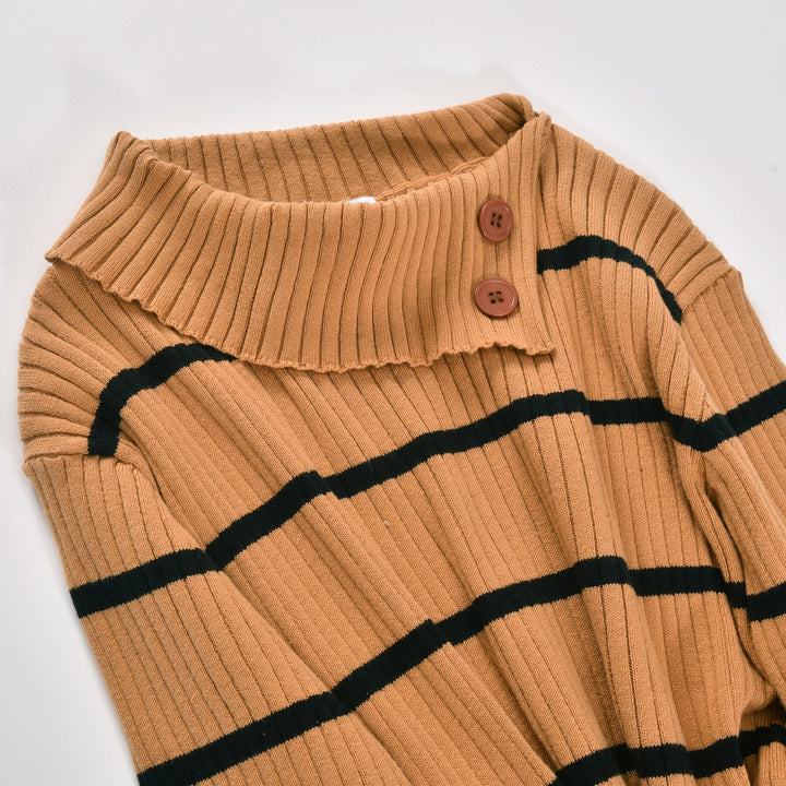 Women's Khaki 70s Vintage Striped Knit Sweater