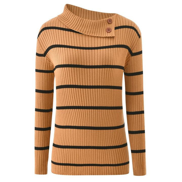 Women's Khaki 70s Vintage Striped Knit Sweater