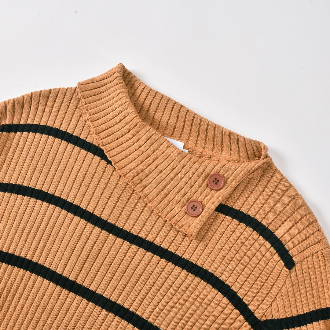 Women's Khaki 70s Vintage Striped Knit Sweater