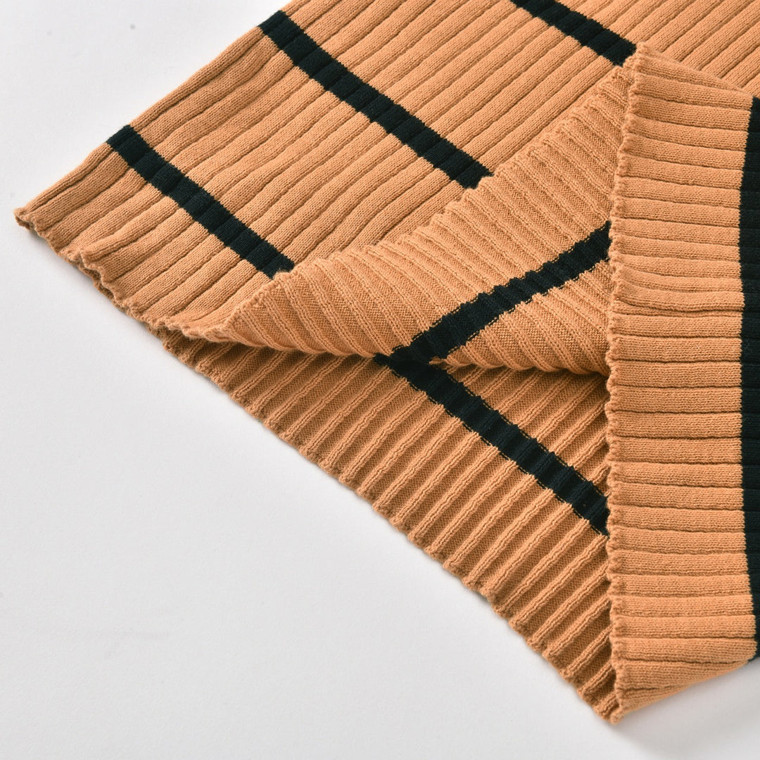 Women's Khaki 70s Vintage Striped Knit Sweater