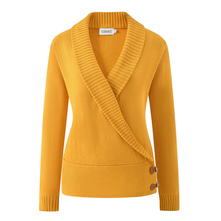 Women's 70s Vintage Shawl Collar Deep V Buckle Knit