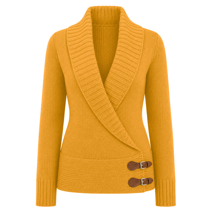 Women's 70s Vintage Shawl Collar Deep V Buckle Knit
