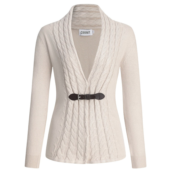 Women's Apricot 70s Vintage Cable Knit Shawl Collar Cardigan