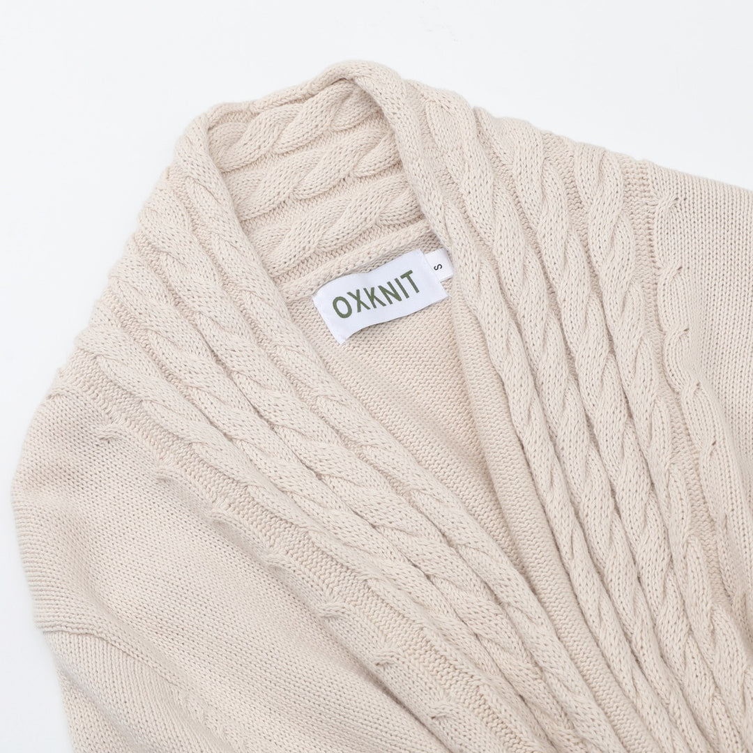 Women's Apricot 70s Vintage Cable Knit Shawl Collar Cardigan