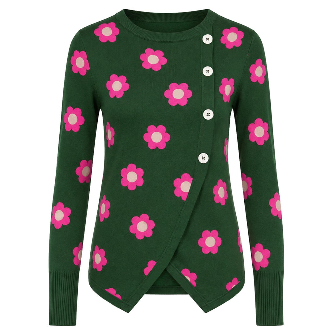 Mørkeblå vintage klassisk Dot Design jacquard strik til kvinder