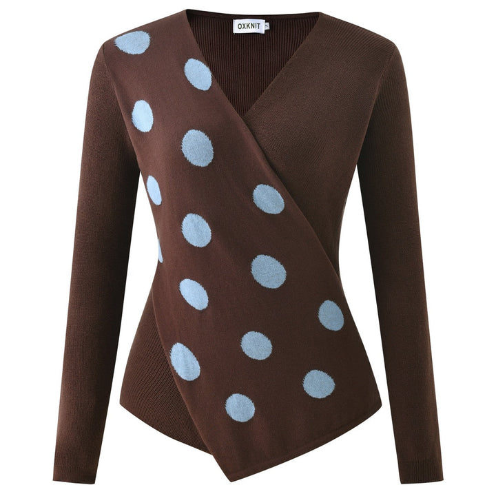 Damebrun 60'er Mod Prikket Kryds-Front V-Hals Strik