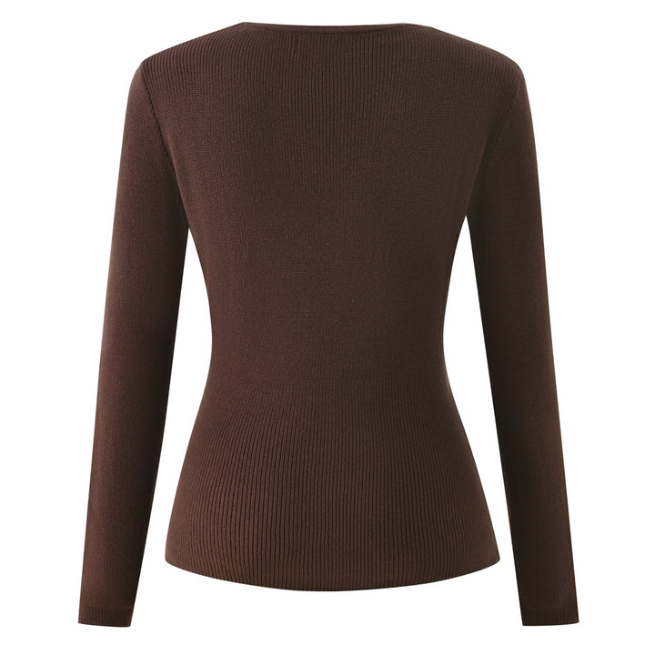 Damebrun 60'er Mod Prikket Kryds-Front V-Hals Strik