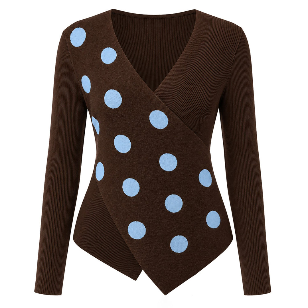 Donkerblauw vintage klassiek stippenontwerp jacquardgebreide dameskleding