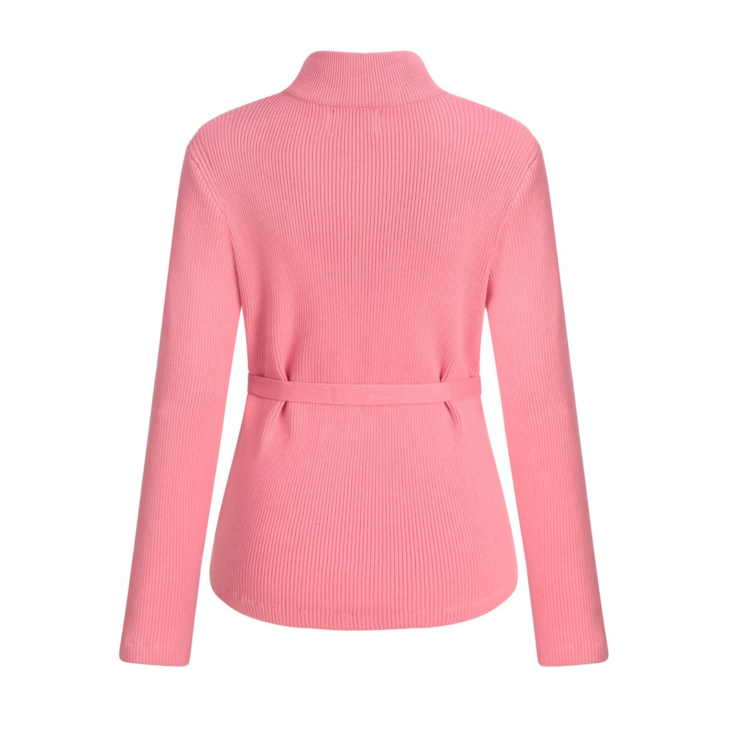 Women's Pink 60s Vintage Minimalist Tie-Neck Knit Cardigan