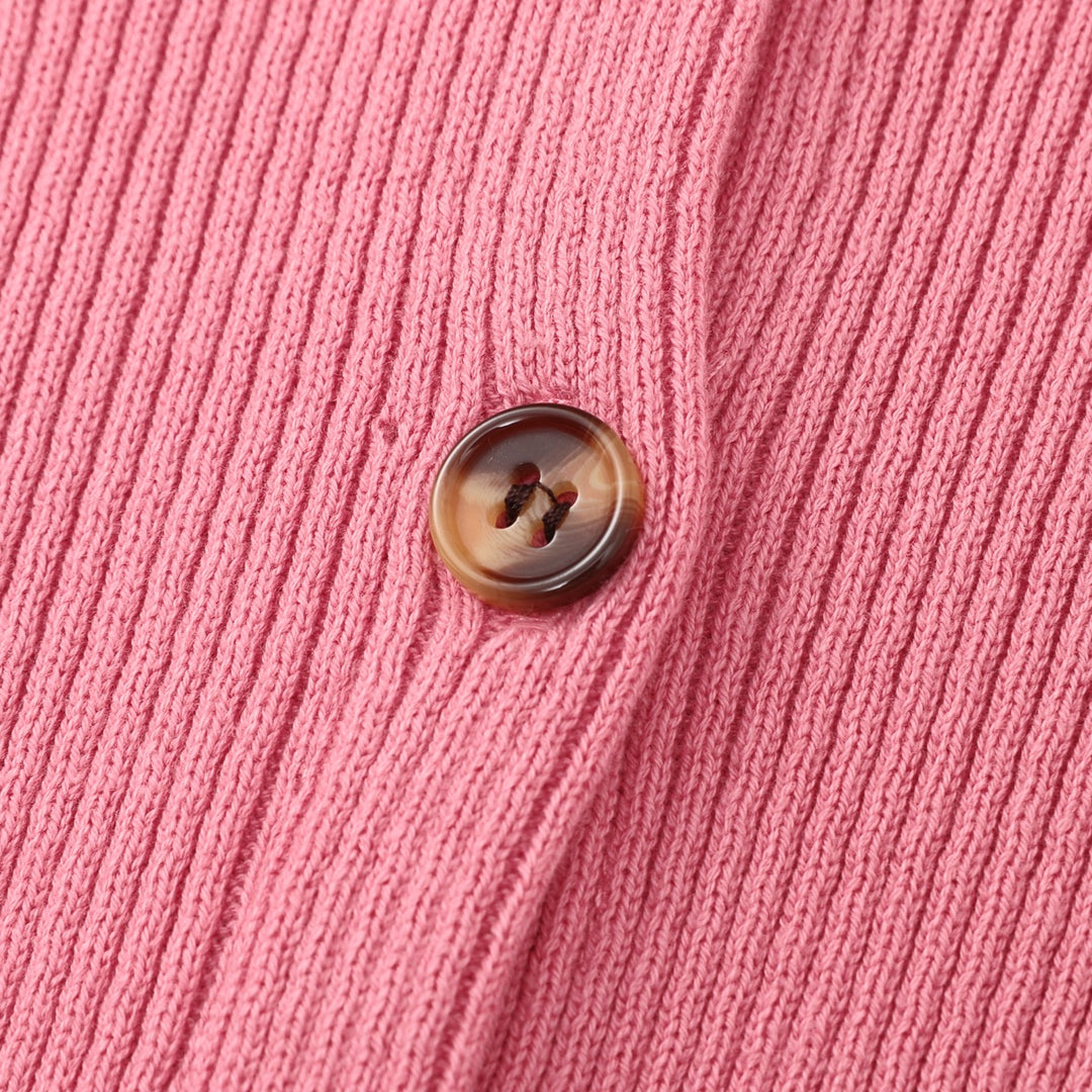 Women's Pink 60s Vintage Minimalist Tie-Neck Knit Cardigan