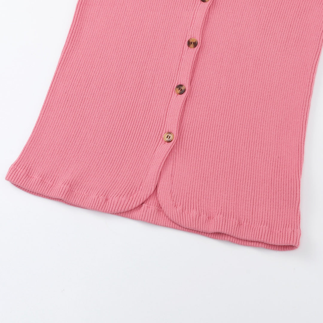 Women's Pink 60s Vintage Minimalist Tie-Neck Knit Cardigan