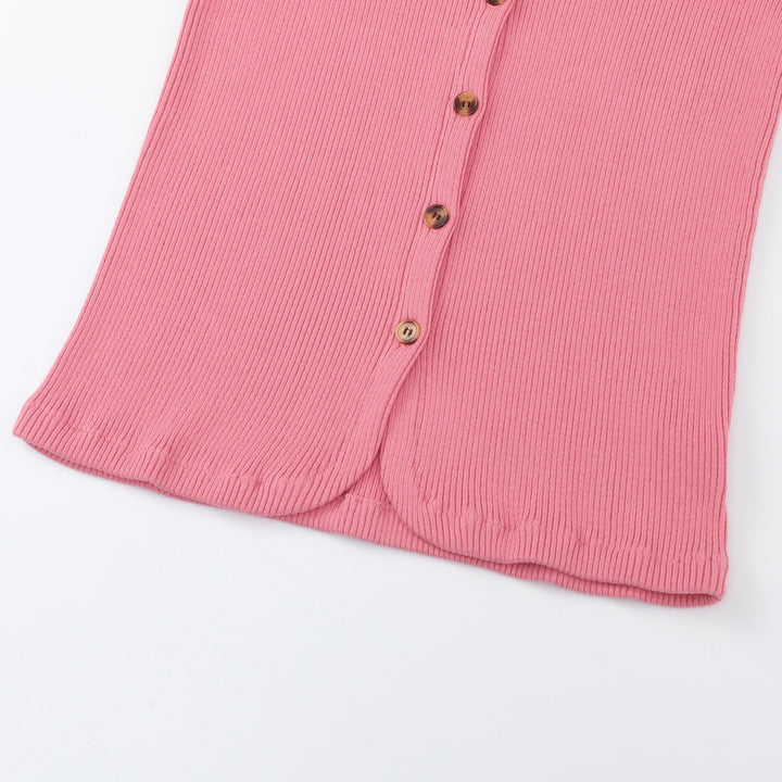 Women's Pink 60s Vintage Minimalist Tie-Neck Knit Cardigan