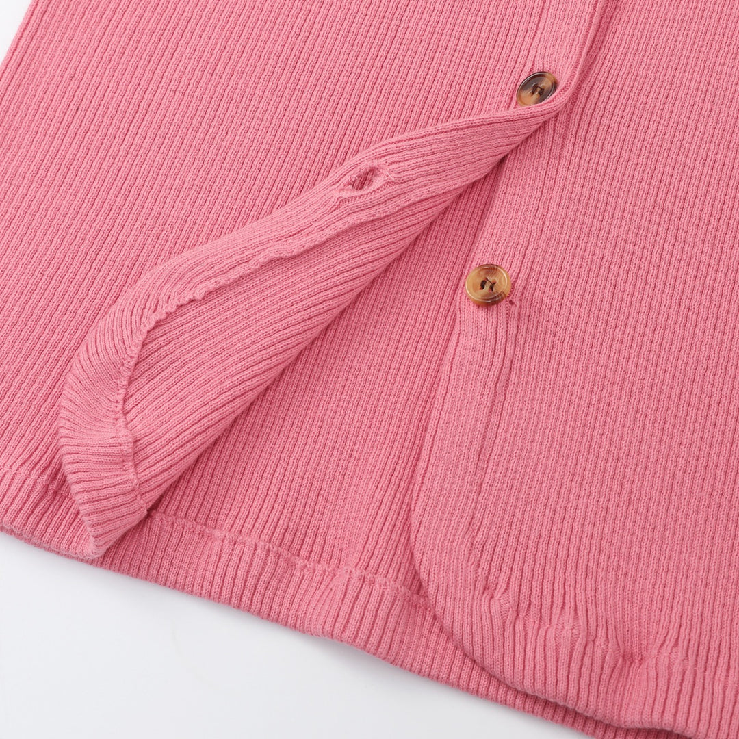 Women's Pink 60s Vintage Minimalist Tie-Neck Knit Cardigan