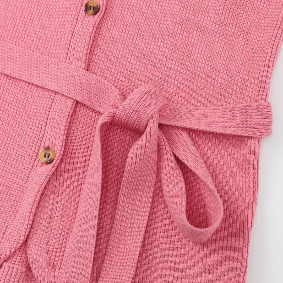 Women's Pink 60s Vintage Minimalist Tie-Neck Knit Cardigan