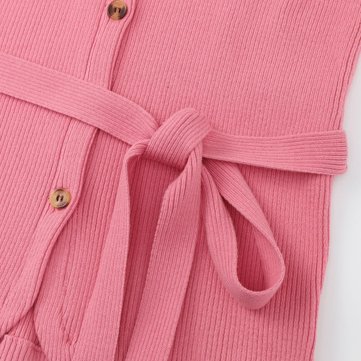 Women's Pink 60s Vintage Minimalist Tie-Neck Knit Cardigan