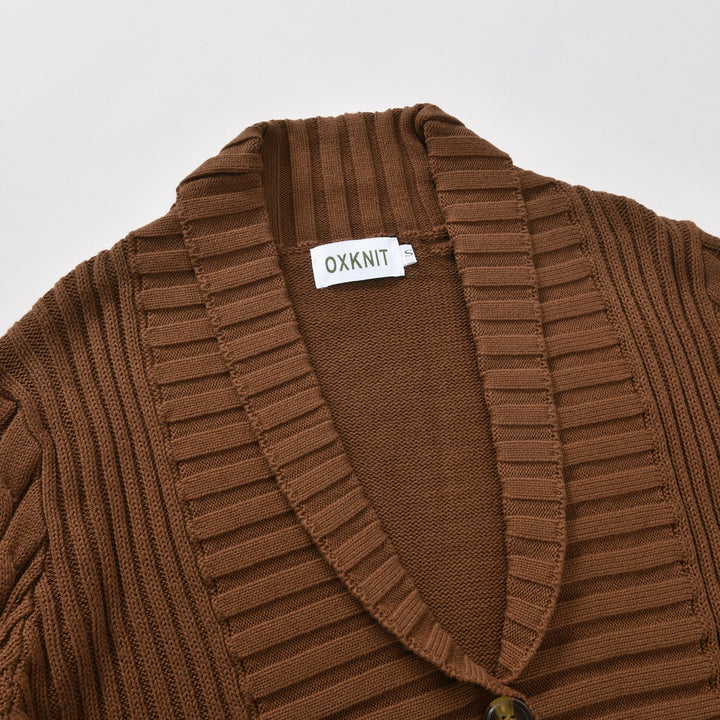Women's Brown 60s Vintage Elegant Shawl Collar Knit Cardigan