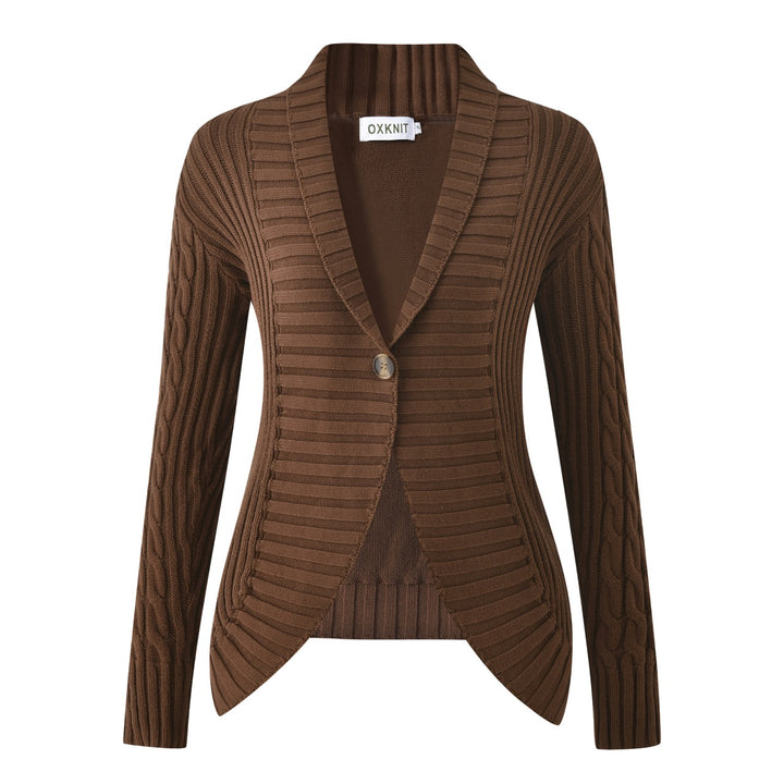 Women's Brown 60s Vintage Elegant Shawl Collar Knit Cardigan