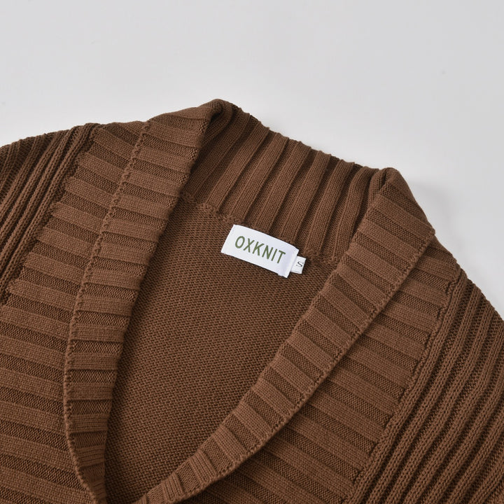 Women's Brown 60s Vintage Elegant Shawl Collar Knit Cardigan