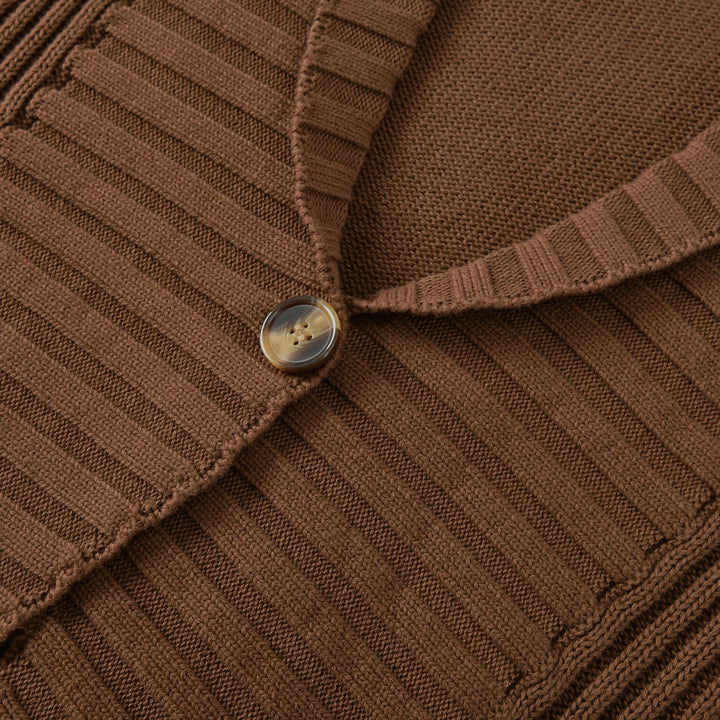 Women's Brown 60s Vintage Elegant Shawl Collar Knit Cardigan