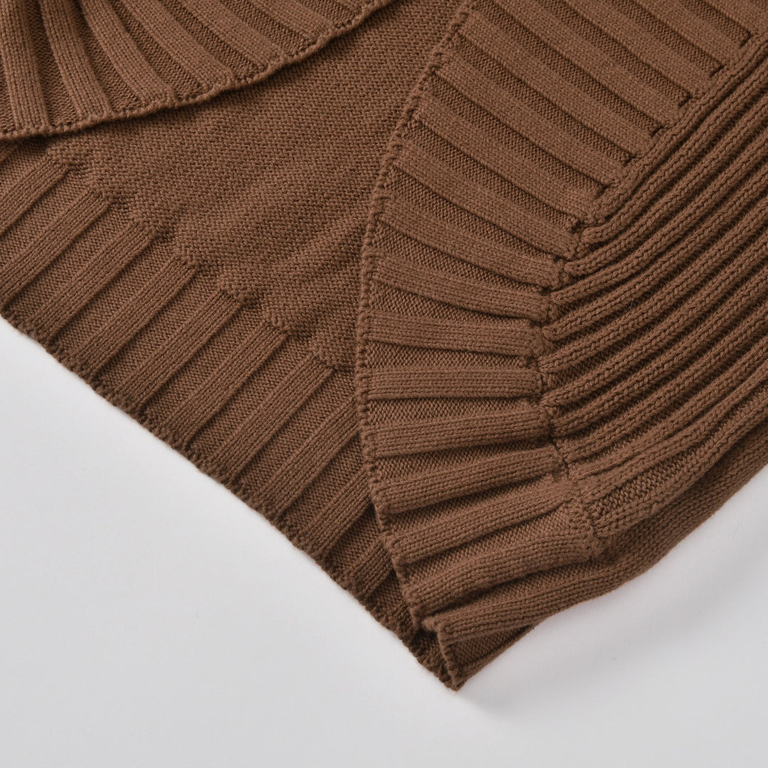 Women's Brown 60s Vintage Elegant Shawl Collar Knit Cardigan