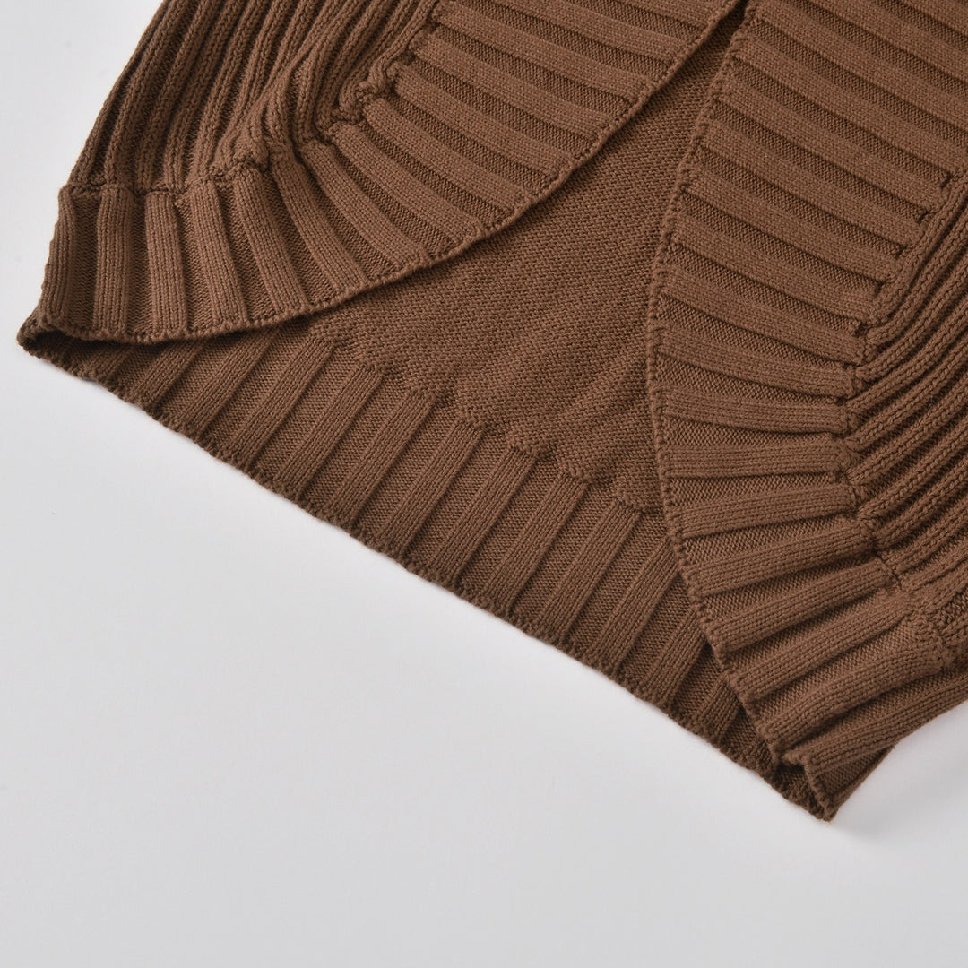Women's Brown 60s Vintage Elegant Shawl Collar Knit Cardigan