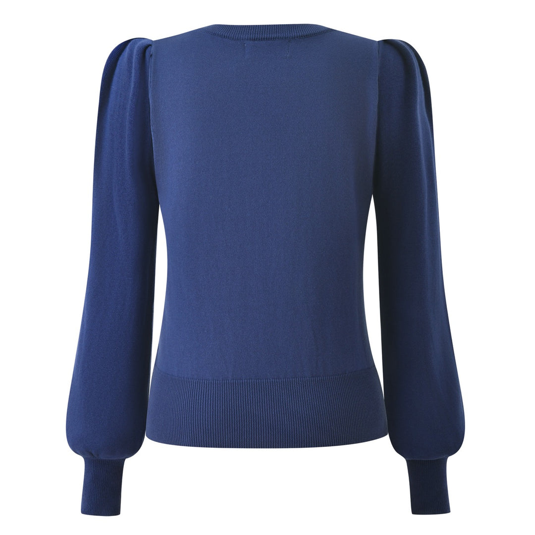Women's Navy Blue 60s Vintage Mod Geometric Puff Sleeve Knit