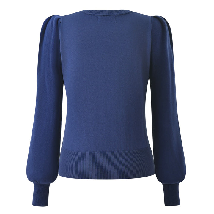 Women's Navy Blue 60s Vintage Mod Geometric Puff Sleeve Knit