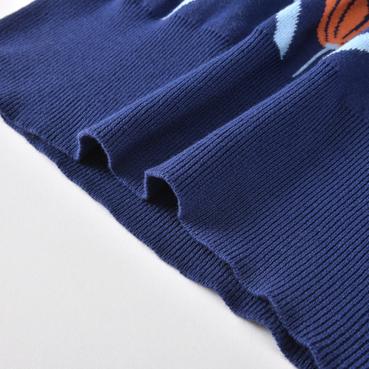 Women's Navy Blue 60s Vintage Mod Geometric Puff Sleeve Knit
