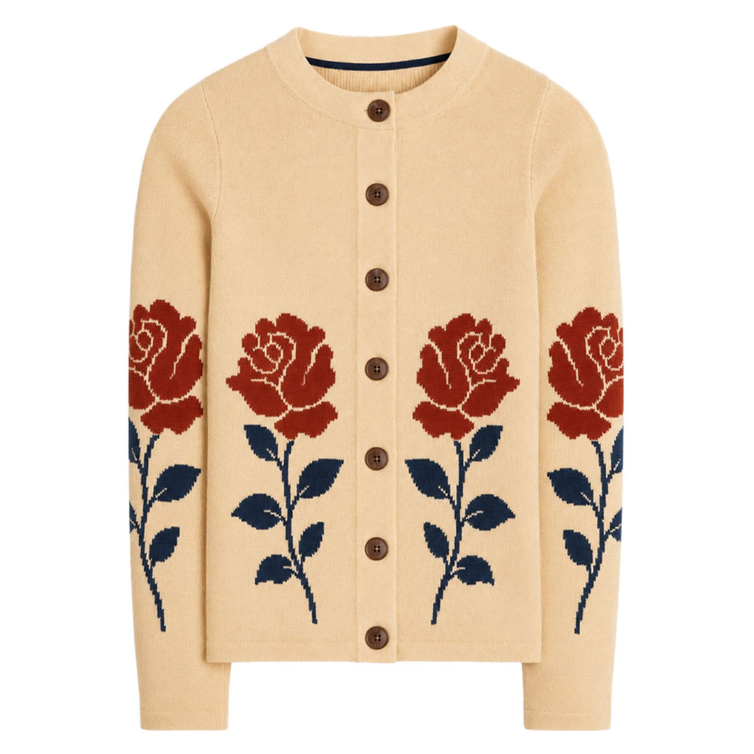 Rosafarbene, klassische, mit Blitzen bestickte Strickmode für Damen im Retro-Stil