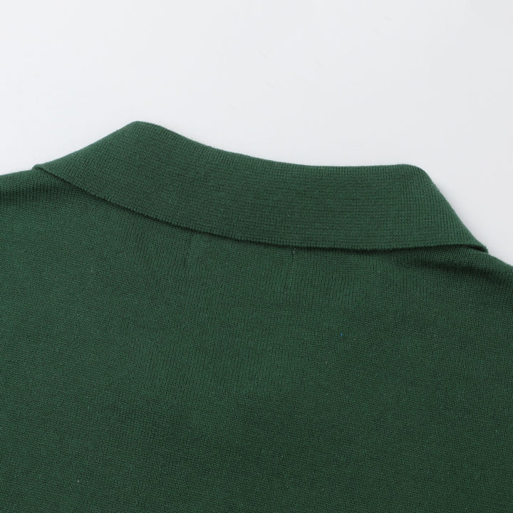 Dame Grøn Blomstret Jacquard Polo Krave Strikket Cardigan
