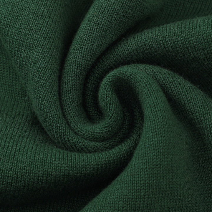 Dame Grøn Blomstret Jacquard Polo Krave Strikket Cardigan