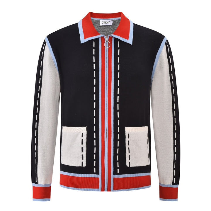 Herre Svart 60-talls Mod Sporty Polo Strikket Cardigan