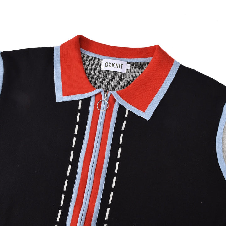 Herre Svart 60-talls Mod Sporty Polo Strikket Cardigan