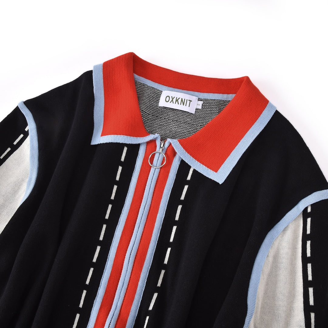 Herre Svart 60-talls Mod Sporty Polo Strikket Cardigan