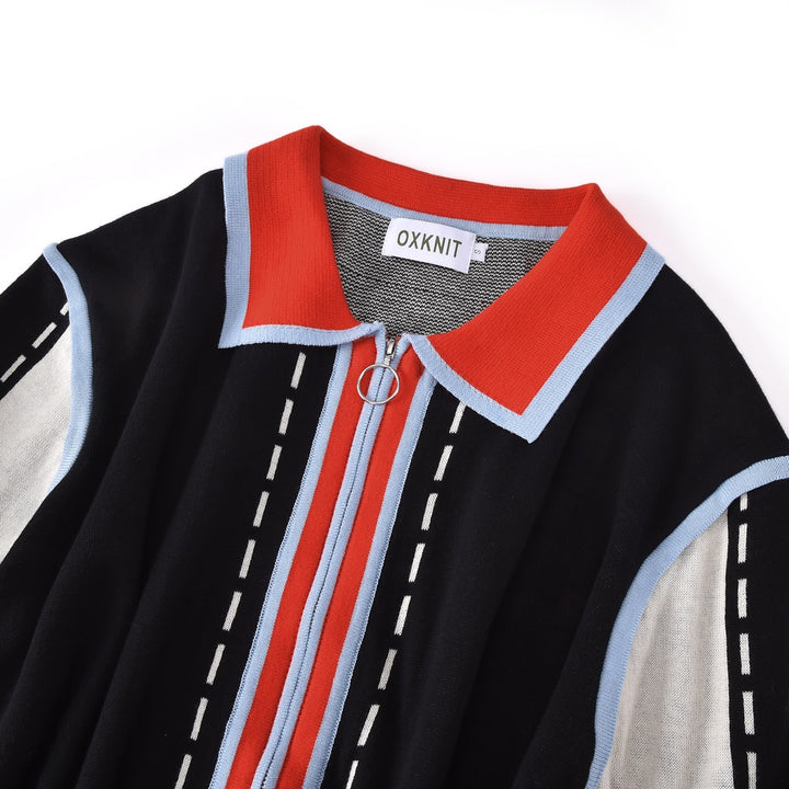 Herre Svart 60-talls Mod Sporty Polo Strikket Cardigan