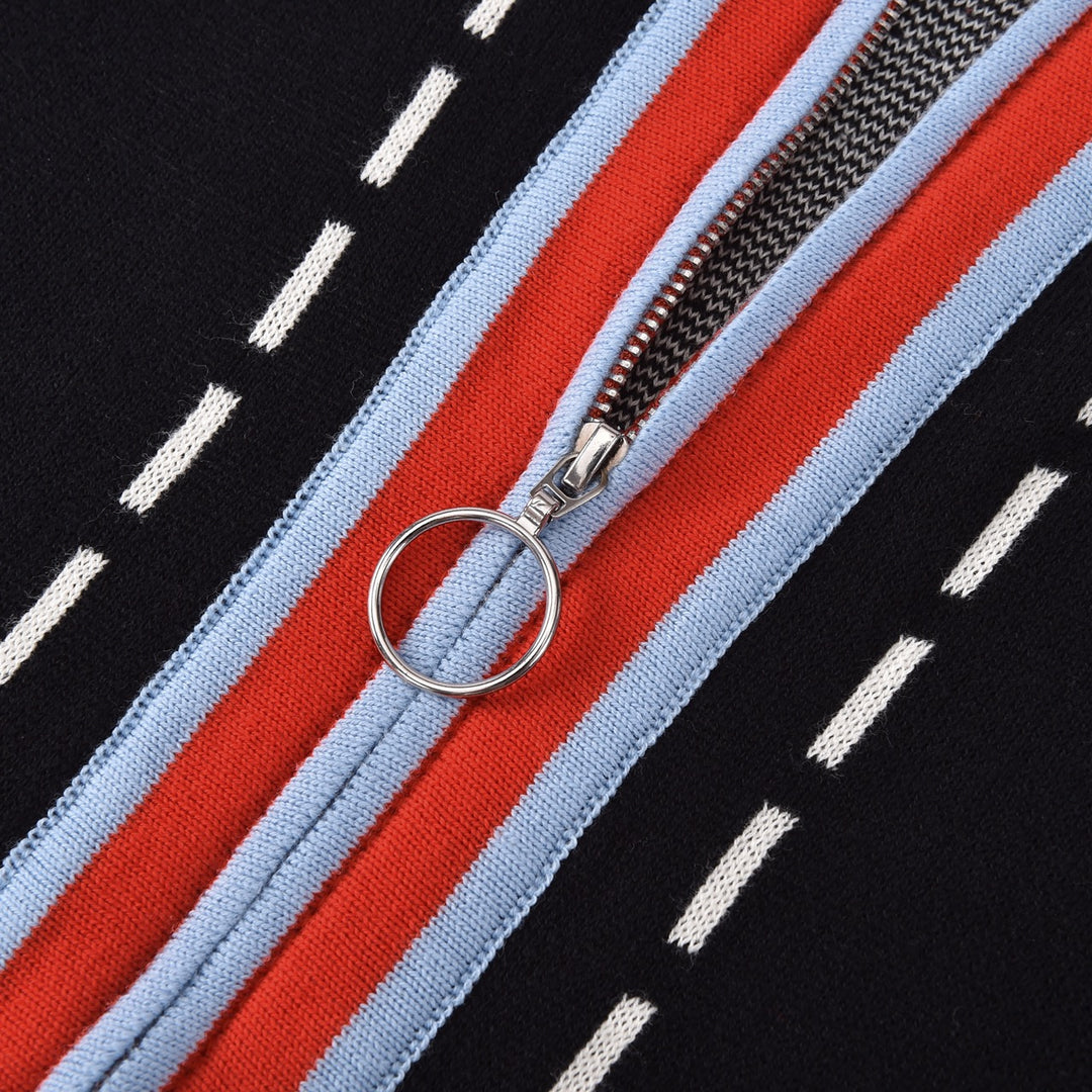 Herre Svart 60-talls Mod Sporty Polo Strikket Cardigan