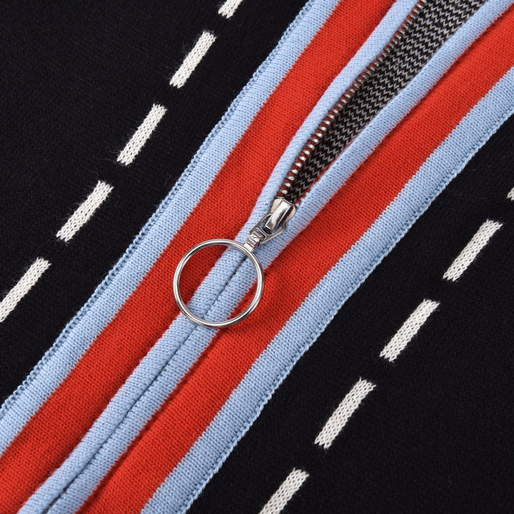 Herre Svart 60-talls Mod Sporty Polo Strikket Cardigan