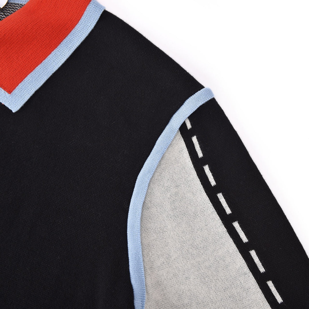 Herre Svart 60-talls Mod Sporty Polo Strikket Cardigan