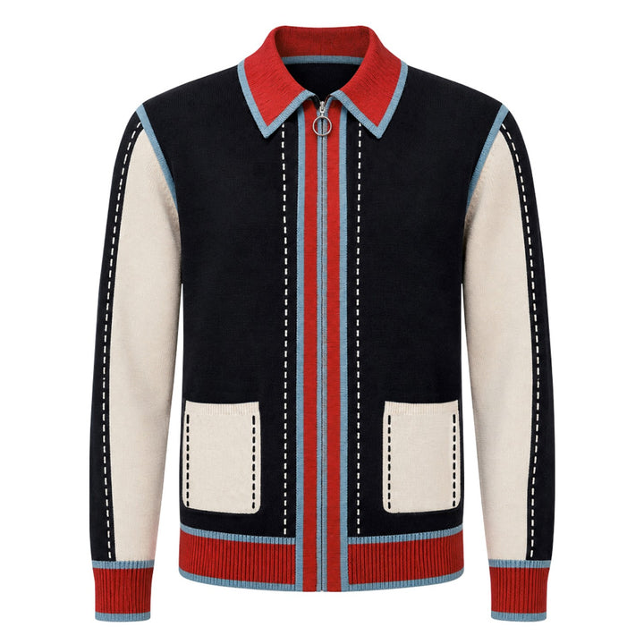 Herre Svart 60-talls Mod Sporty Polo Strikket Cardigan