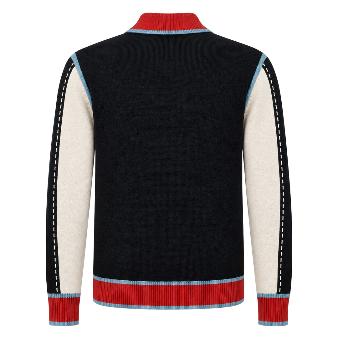 Herre Svart 60-talls Mod Sporty Polo Strikket Cardigan