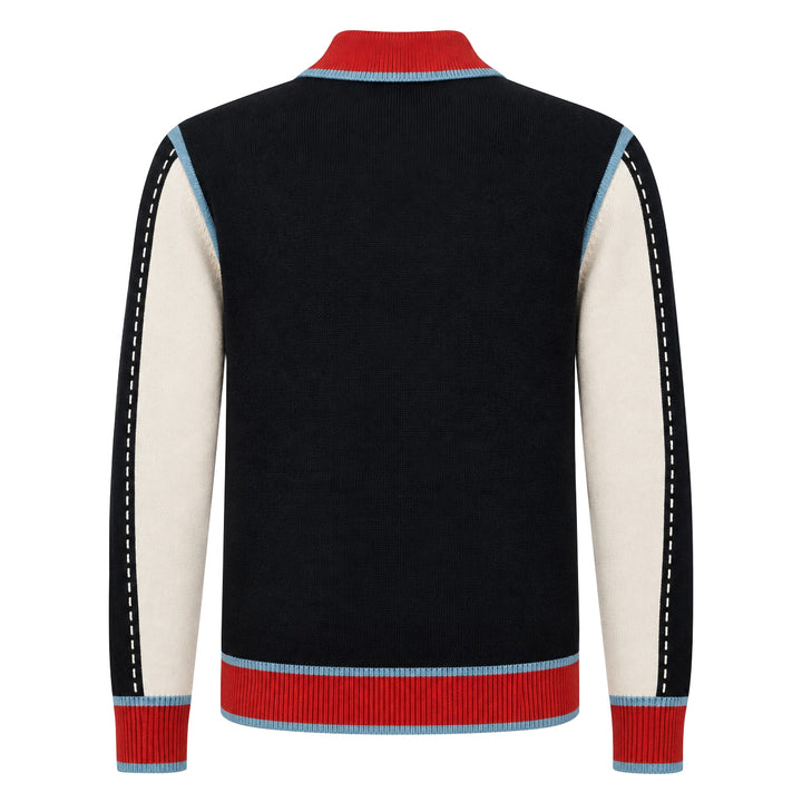 Herre Svart 60-talls Mod Sporty Polo Strikket Cardigan