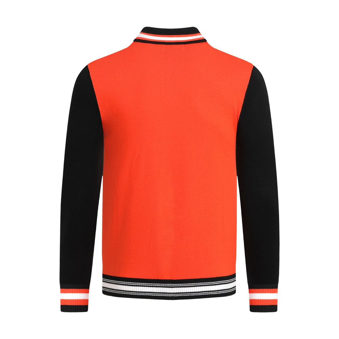 Men's Orange 70s Playful Animal Embroidered Polo Knit Cardigan
