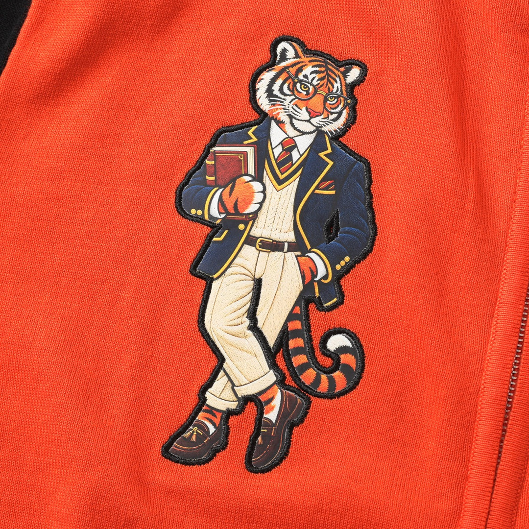 Men's Orange 70s Playful Animal Embroidered Polo Knit Cardigan