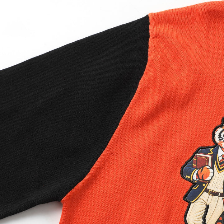 Men's Orange 70s Playful Animal Embroidered Polo Knit Cardigan