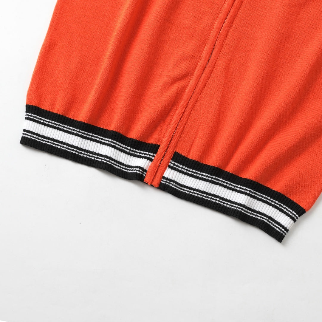 Men's Orange 70s Playful Animal Embroidered Polo Knit Cardigan