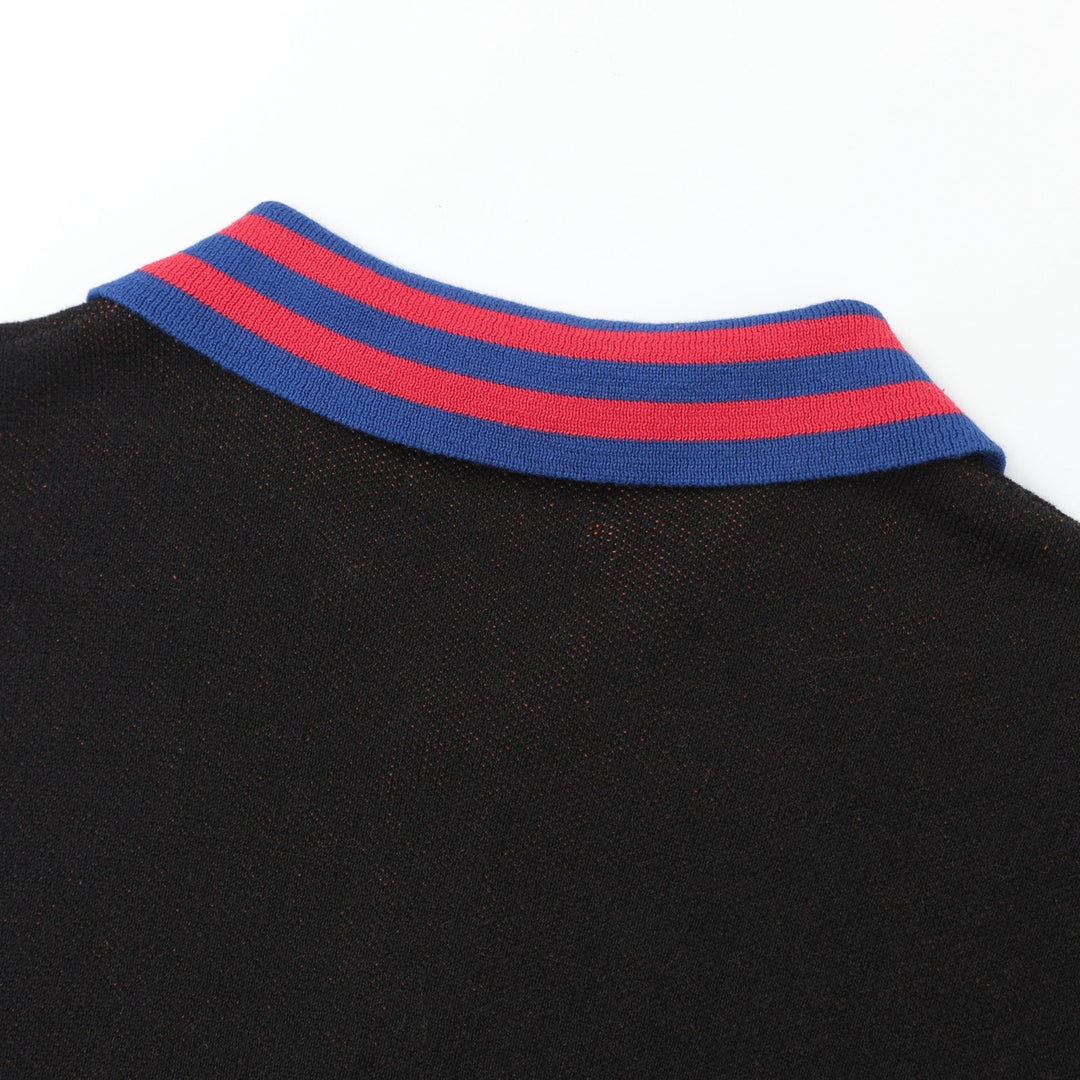 Herre Sort 70-talls Fierce Tiger Kunst Polo Strikket Cardigan
