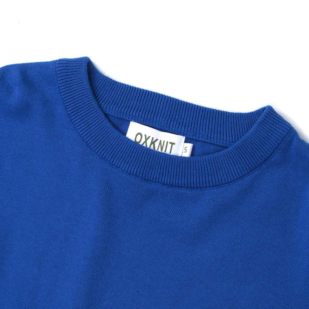 Women's Blue Vintage Wild Animal Jacquard Crew Neck Knit Sweater