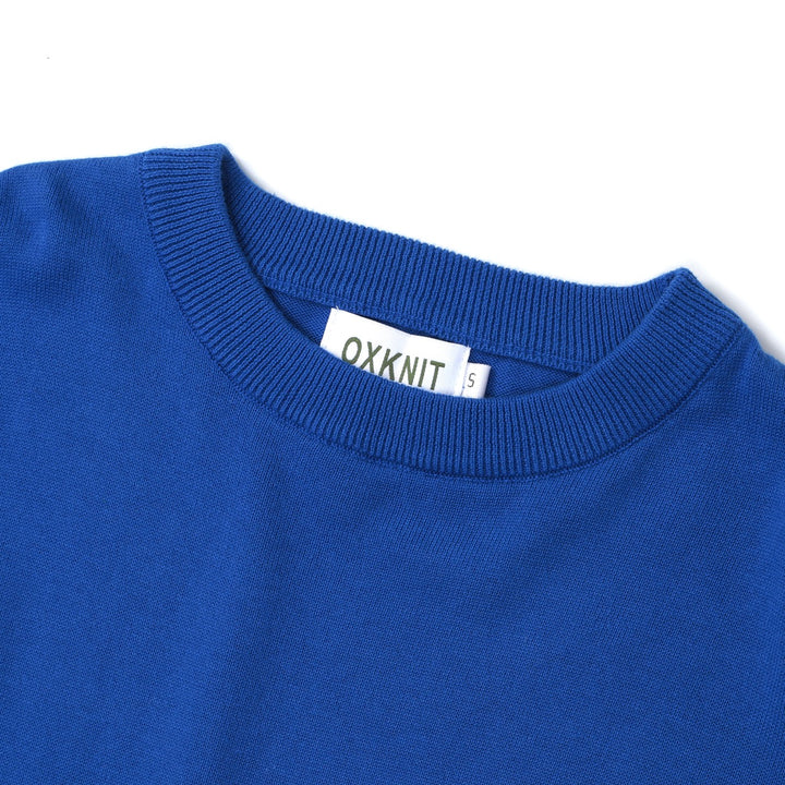 Women's Blue Vintage Wild Animal Jacquard Crew Neck Knit Sweater